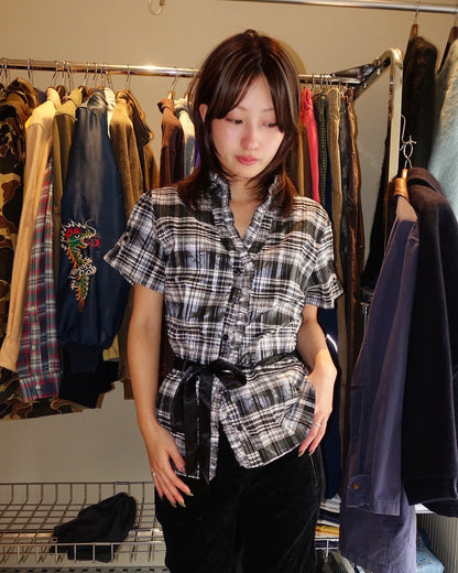 Ribbon Waist Check Blouse
