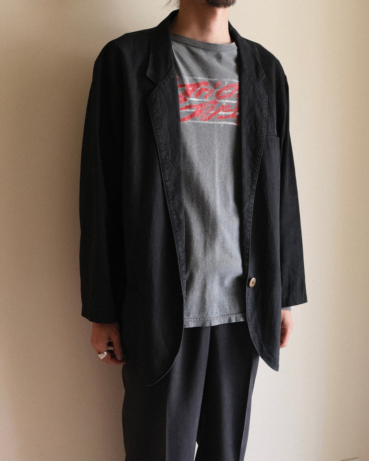 Black Cotton Linen Jacket