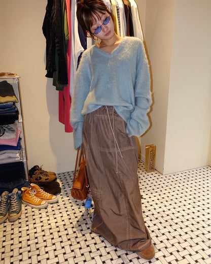 Drawstring Cargo Long Skirt