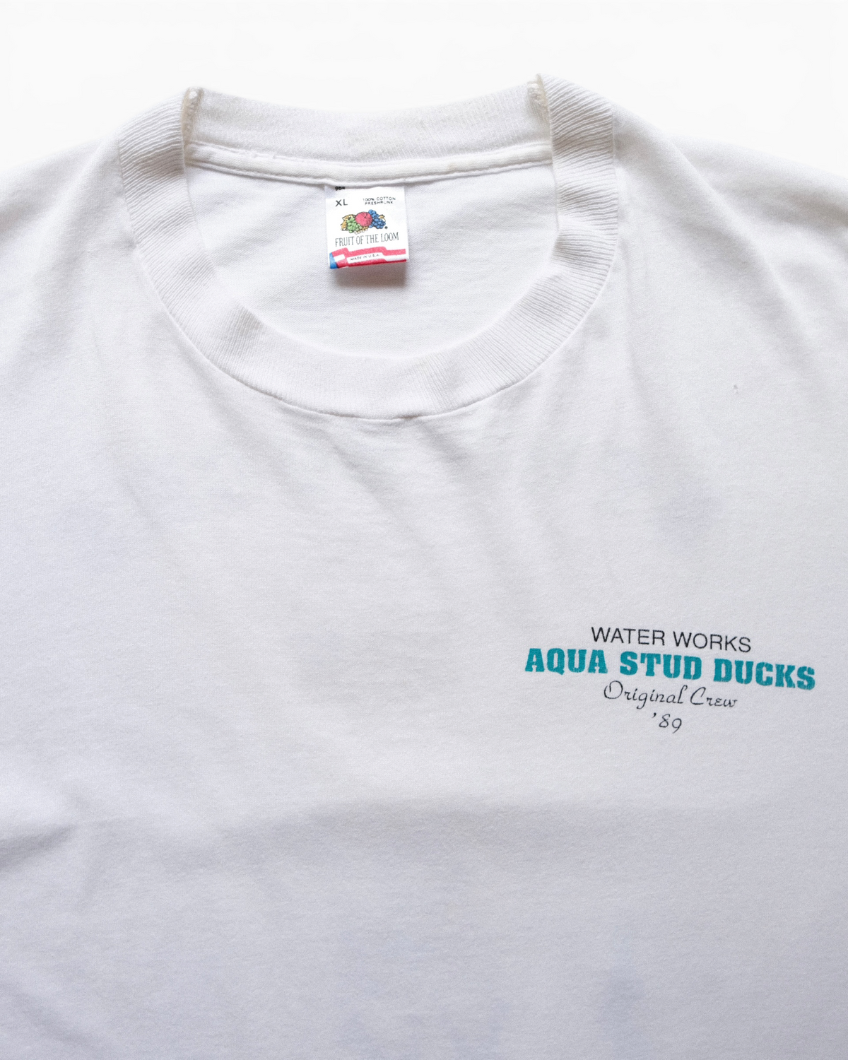90s FRUIT OF THE LOOM - AQUA STUD DUCKS “Original Crew ’89”