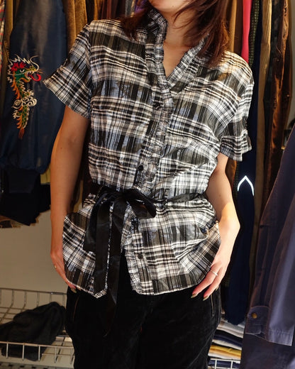 Ribbon Waist Check Blouse