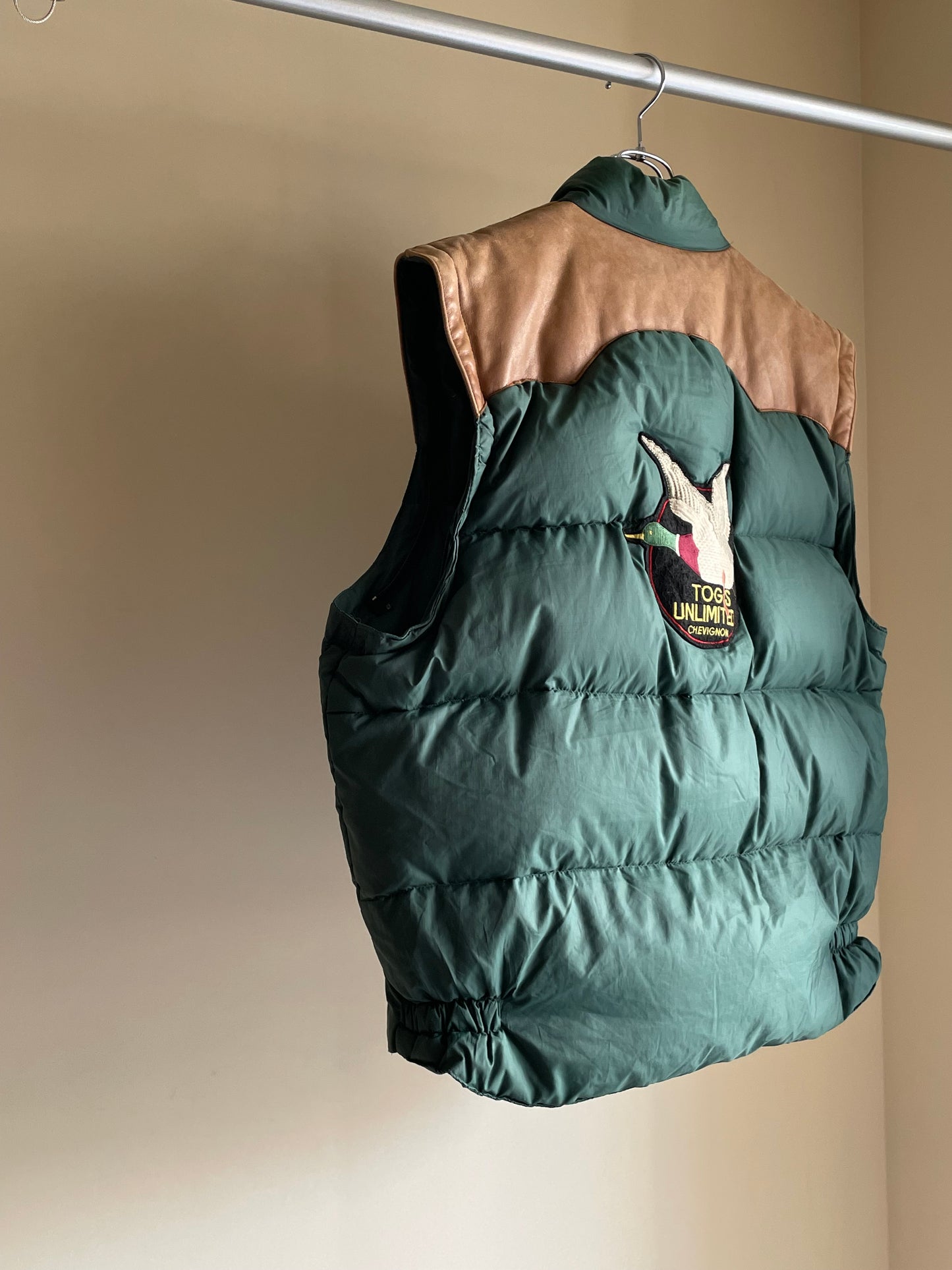 80s-90s Chevignon "Leather Yoke Down Jacket"