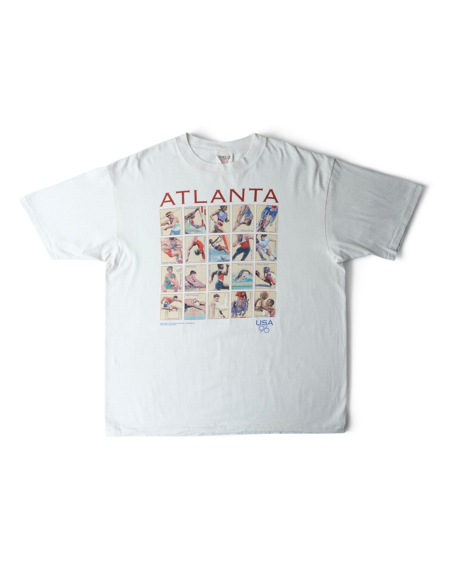90s ONEITA - Atlanta 1996 Olympics Stamp Graphic Tee