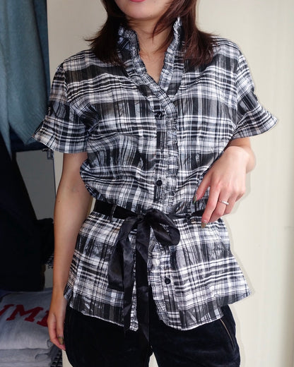 Ribbon Waist Check Blouse