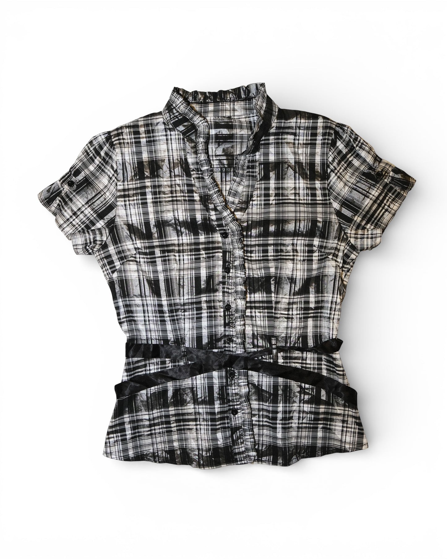 Ribbon Waist Check Blouse