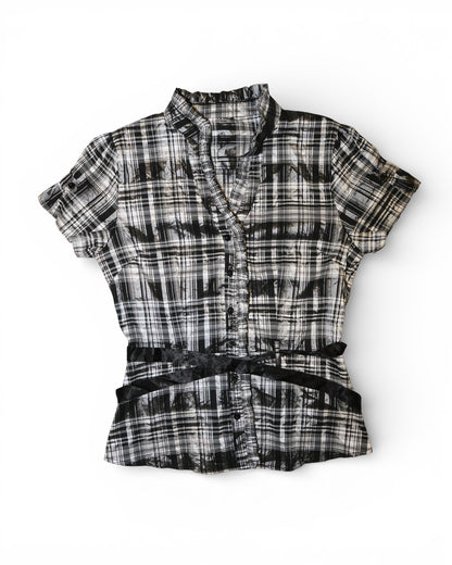 Ribbon Waist Check Blouse