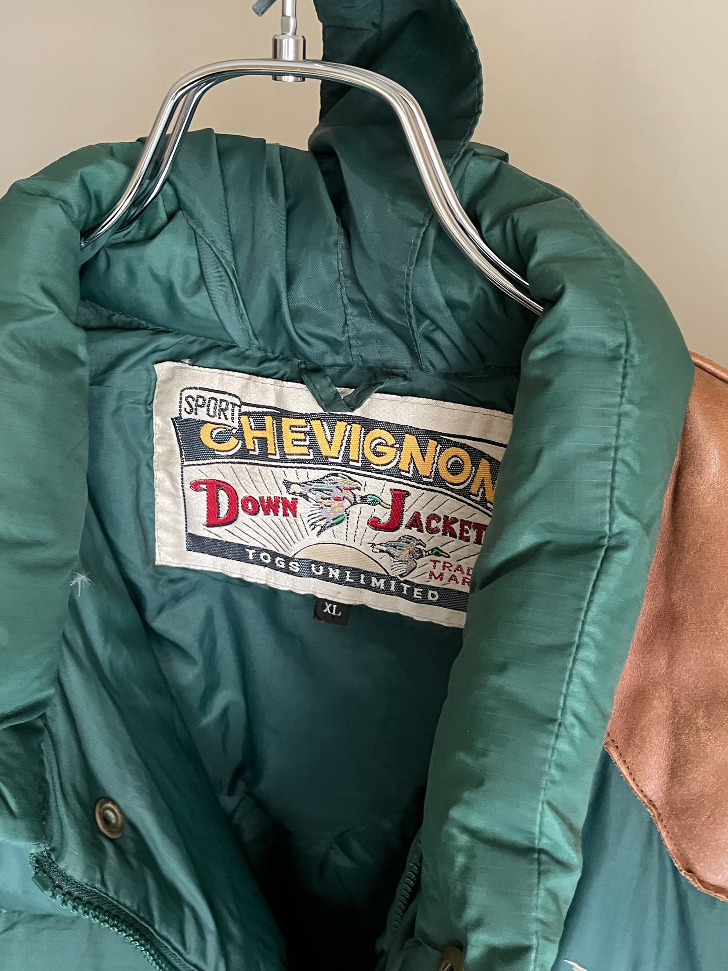80s-90s Chevignon "Leather Yoke Down Jacket"