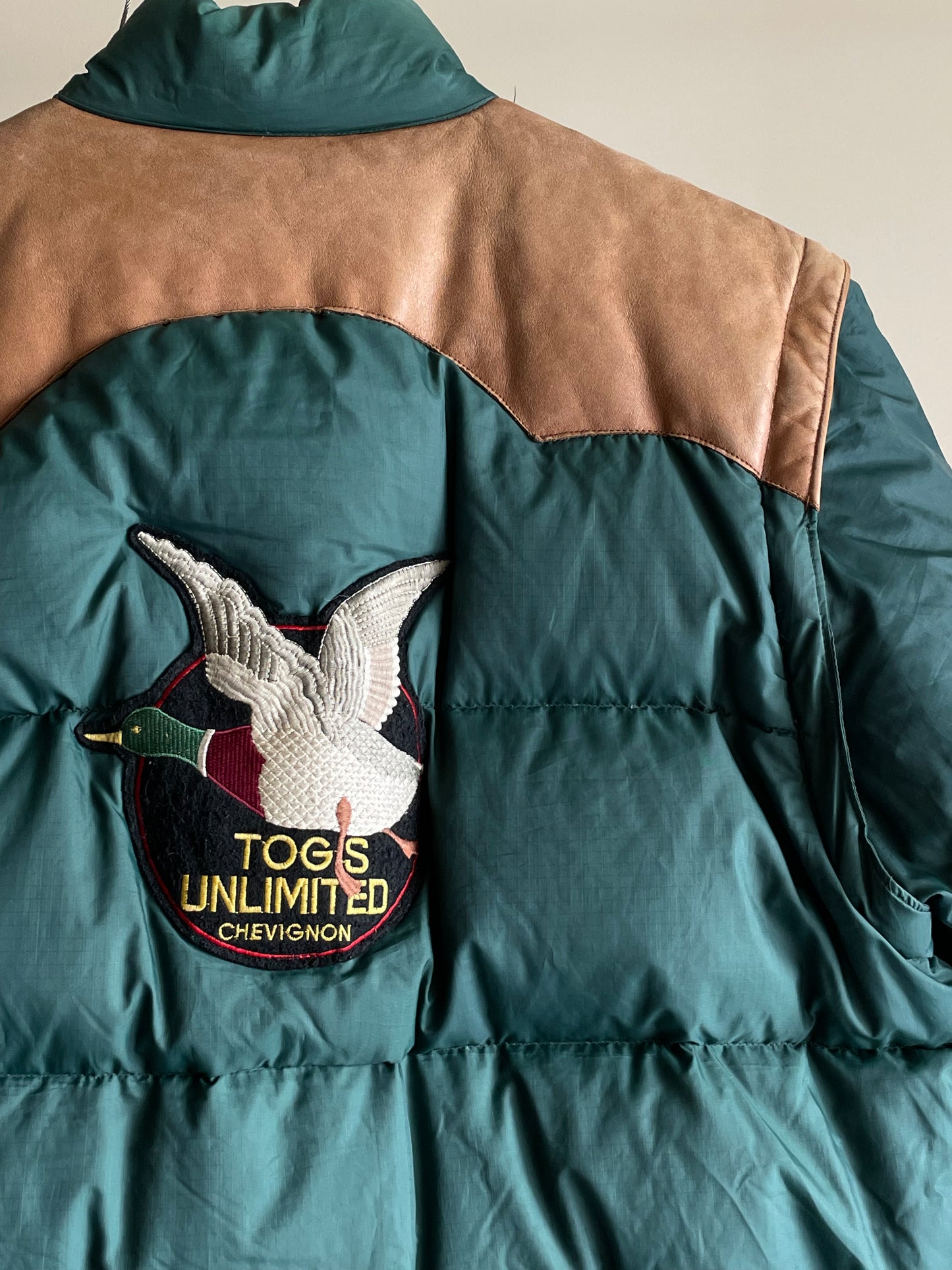 80s-90s Chevignon "Leather Yoke Down Jacket"