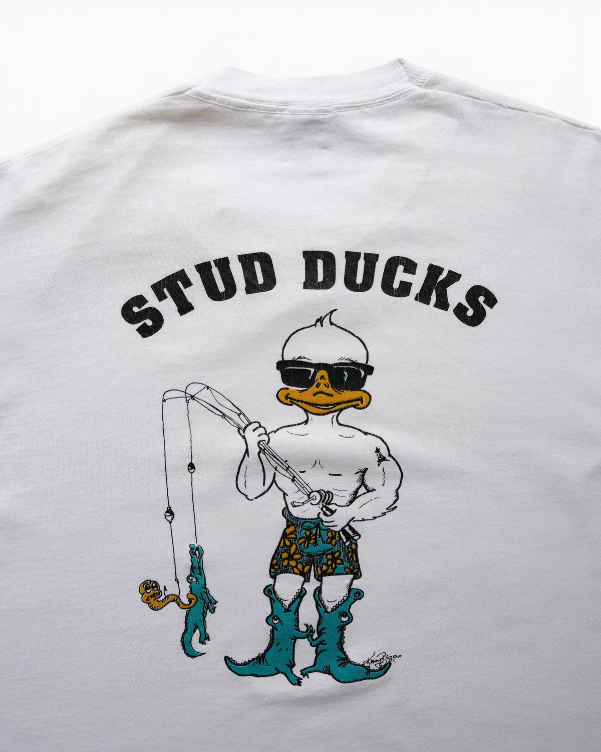 90s FRUIT OF THE LOOM - AQUA STUD DUCKS “Original Crew ’89”