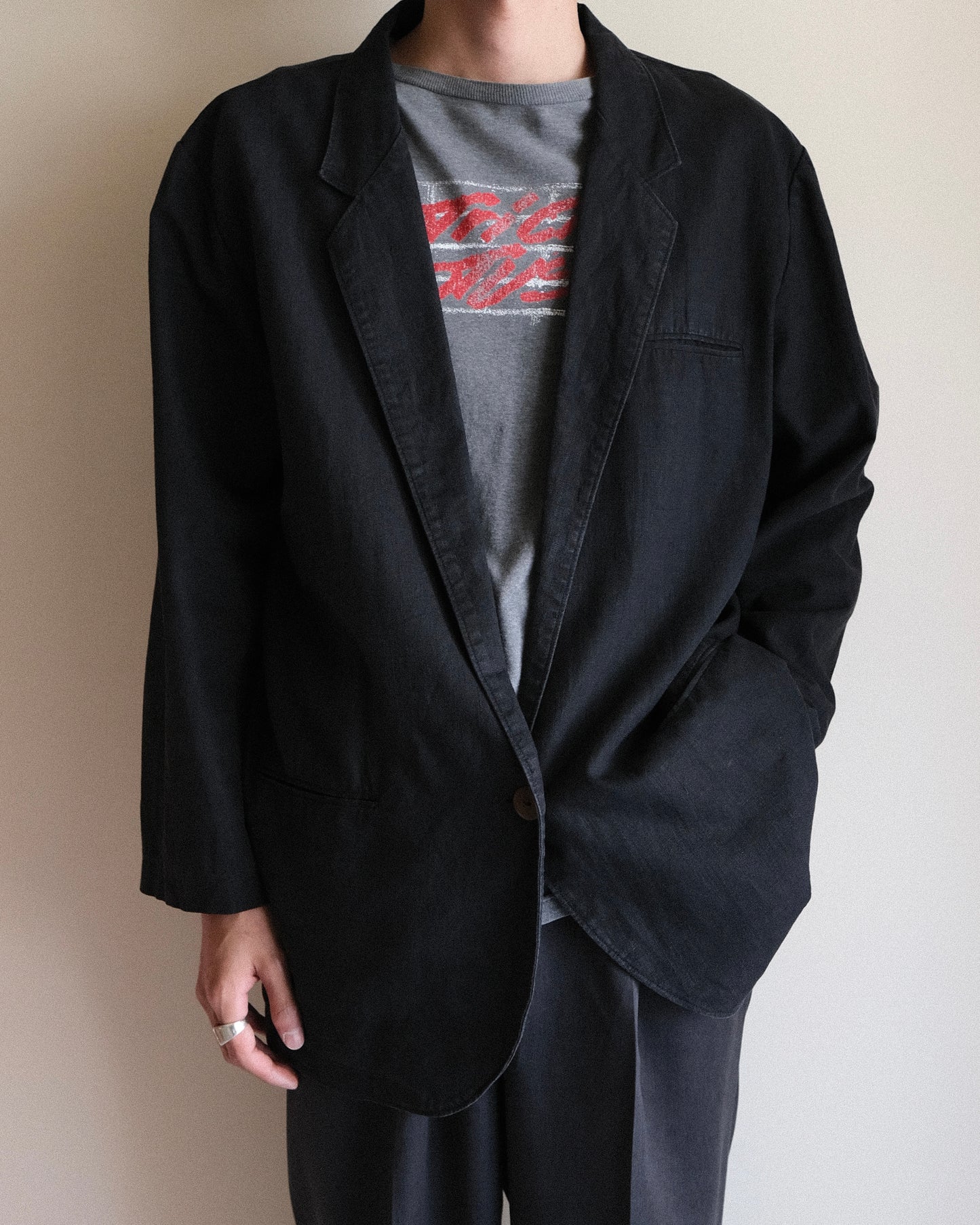 Black Cotton Linen Jacket