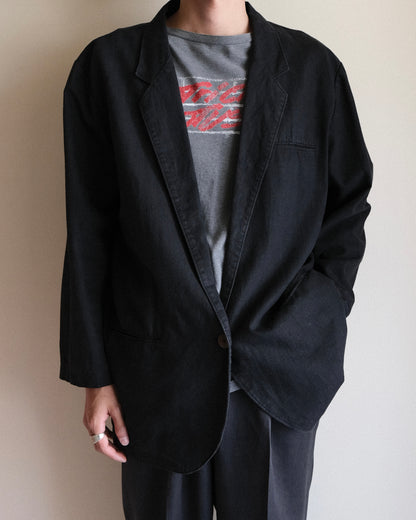 Black Cotton Linen Jacket