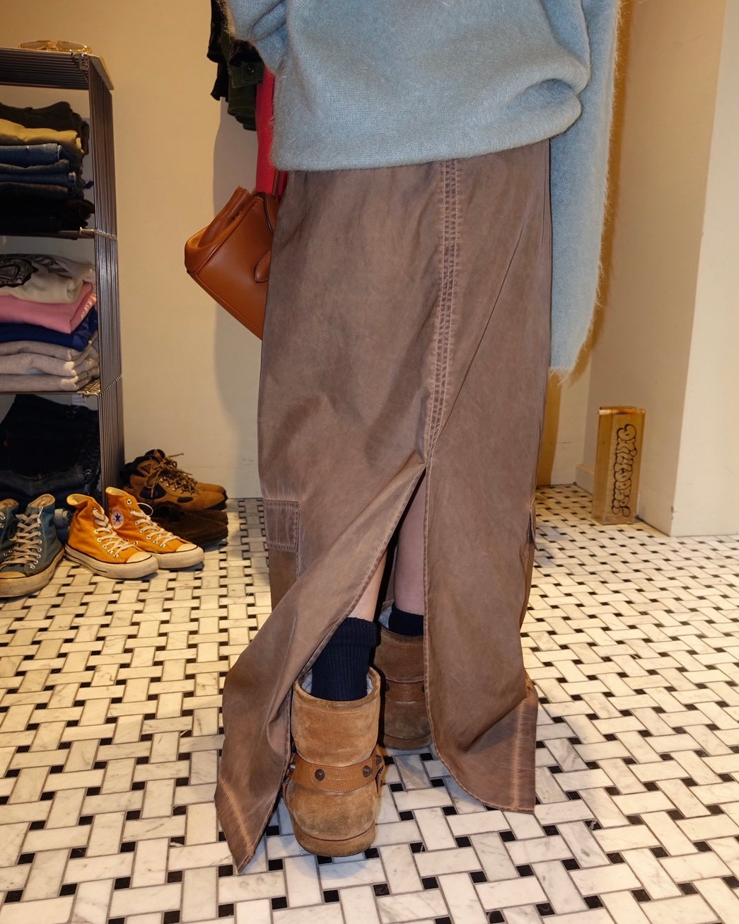 Drawstring Cargo Long Skirt