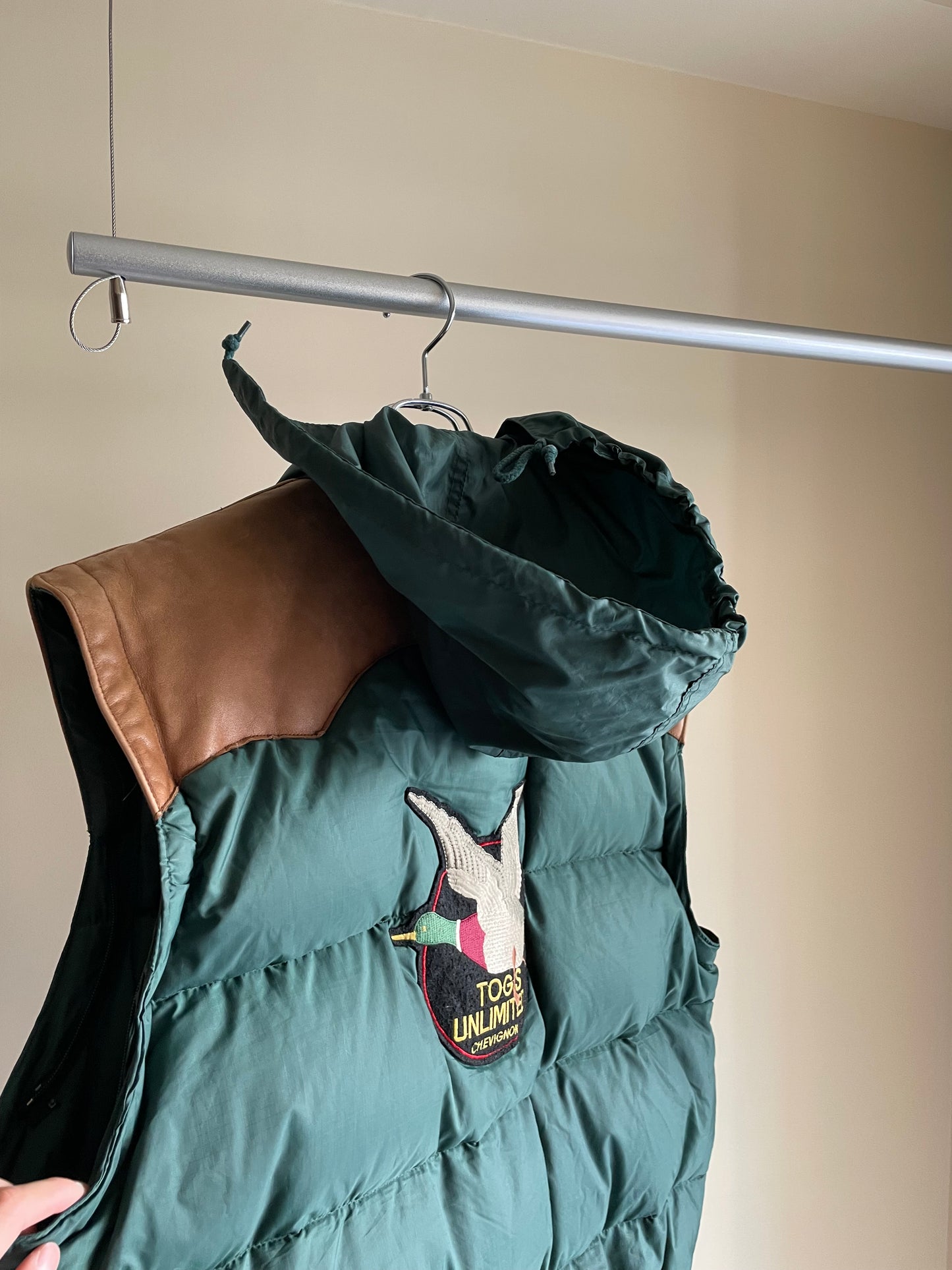 80s-90s Chevignon "Leather Yoke Down Jacket"