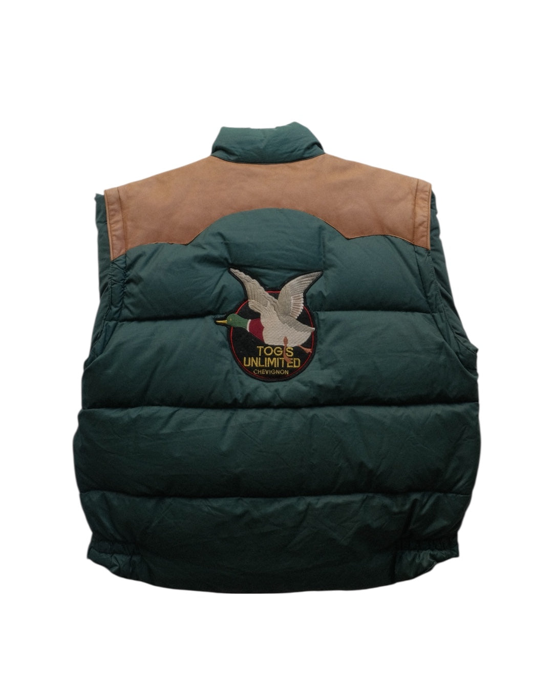 80's~90's Chevignon Leather Yoke Down Vest